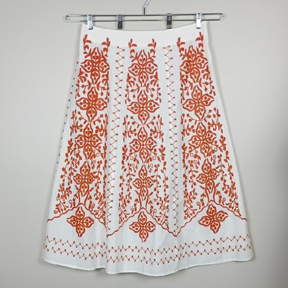Soft Surroundings A Line Midi Skirt NEW White Embroidery Large Boho Cottage Folk